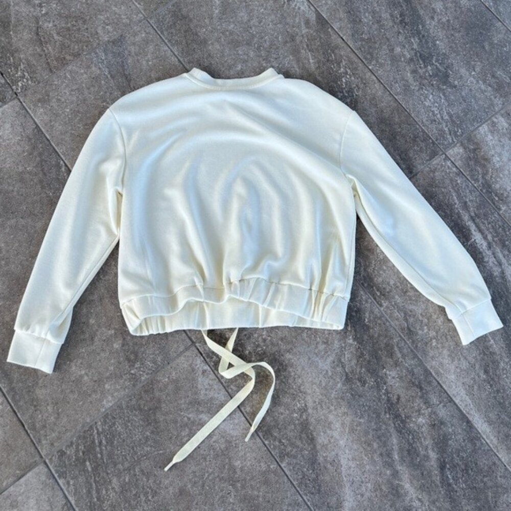 Magaschoni Soft Cinched Waist Crop Sweatshirt Size XS Light Yellow Long Sleeves - Picture 8 of 10